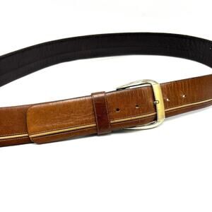 Vintage Leather Western Belt 32 Brown Tan Pinstripe Steerhide Boho Cowboy Lejon